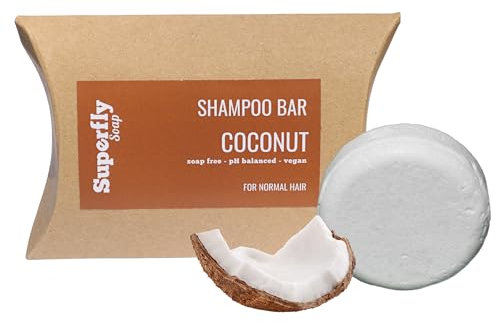 Solid Shampoo Bars for Hair UK made. Coconut scent. Hydrating and nourishing. SLS & Soap Free Shampoo Bar. 98% natural ingredients. Plastic free and vegan friendly. Handmade Eco Shampoo Bar.