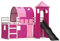 vidaXL Bunk Bed with Slide & Curtains - Pink 90x190 cm, Kids Twin Sleeper, Pine Wood, Indoor Playground with Safety Guardrails, Space-Saving Design