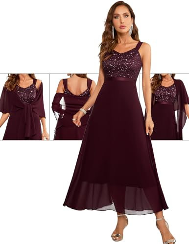 Berylove Abiballkleider Lang Jumpsuit Hochzeitsgast Damen Jugendweihe Kleider Festliches Outfit Damen Trauzeugin Kleid Kleid Für Hochzeit Als Gast BLP7079 Burgundy XL