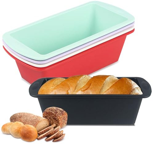 Silikon Backformen, Brotbackform Klein Rechteckig, Silikon Kastenform 20x9,5x5,5cm Kuchenform Tortenform Backform Silikonformen Backen Kastenbackform, BPA frei (5 Stück Lila, Grün, Rot, Weiß, Schwarz)