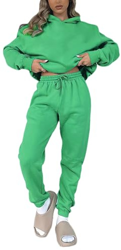 amropi Tuta da Donna Vello Foderato Pullover Felpa con Cappuccio e Pantaloni Jogging Tute Verde, M