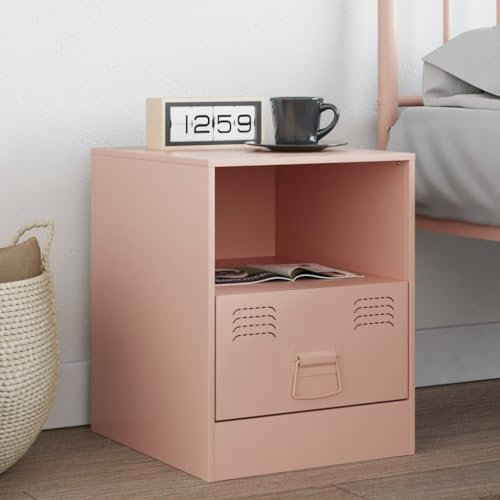 Gecheer Comodino Rosa 34,5x39x44 cm in Acciaio,Comodino Stretto,Comodino Camera da Letto,Tavolino da Letto,Comodino Moderno,Comodino da Notte,A841753