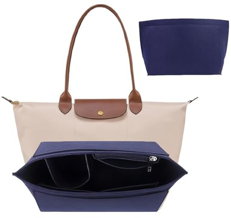 Handtaschen Organizer, Geldbörsen-Organizer für Longchamp, Filz Taschenorganizer mit mehreren Taschen, Große Kapazität Handtasche Einsatz, Geldbörsenzubehör für Longchamp Tragetasche (Blau, M)