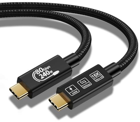 YIWENTEC 80 Gbps Thunderbolt 5 Compatible con cable con up to 120 Gbps Bandwidth Amplification and 240 W Charging Power Compatible con Thunderbolt 4, USB 4 y USB-C 1.5M