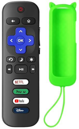 SOTATOO Replacement Remote Control for Roku TV with Pink Soft Protective Case(Glow in The Dark), Universal Remote for TCL Roku/Hisense Roku/Onn Roku/Sharp Roku/Element Roku/Philips Roku Smart TVs