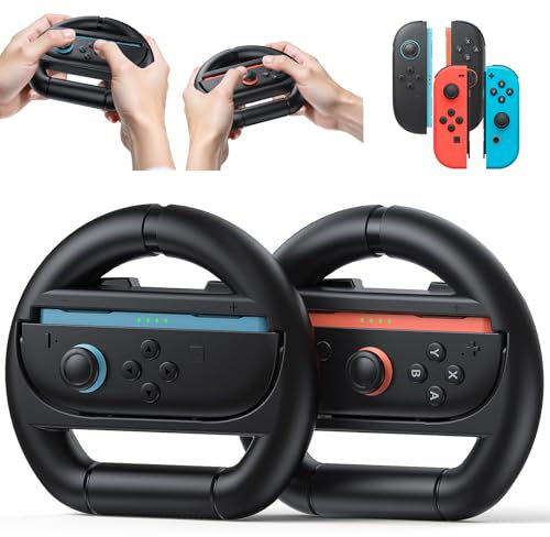 Kinwin Lenkrad für Nintendo Switch 2 & Switch 1 & Switch OLED Joycon, Lenkräder Controller für Mario Kart World & Mario Kart 8 Deluxe (Schwarz)