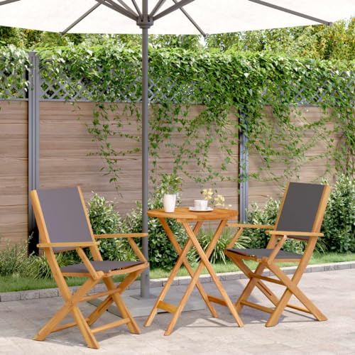 Qnhdfrt Bistro Set aus Akazienholz mit 2 Stühlen und Tisch Klappbare Gartengarnitur für Balkon Garten und Terrasse Anthrazit