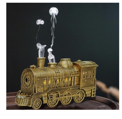 Vintage Dampflok Aroma Diffusor 300ML Bronze Dual-LED-Beleuchtung, Ultraleise Luftbefeuchter Luftbefeuchter öl Diffuser Humidifier Aromatherapie mit Automatischer Abschaltung (Bronze)