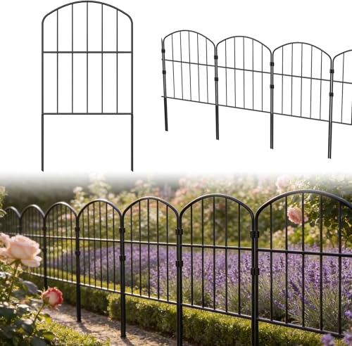 ACXIN 25er Steckzaun aus Metall, Dekorativer Gartenzaun 8m mit Erdnägel Kunststoff-Verbinden, Zaun für Hunde Weidezaun oder Tierbarriere, Teichzaun Beetzaun für Garten und Blumenbeet(Typ D)