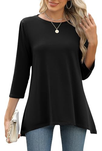 EFFAN Womens Tops 3/4 Sleeve Crew Neck T Shirts Clothing Summer Fall Blouse | Womens Tops 3/4 Sleeve Crew Neck T Shirts Clothing 2026 Summer Fall Tunic Blouse Irregular Hem Outfits Tshirt
