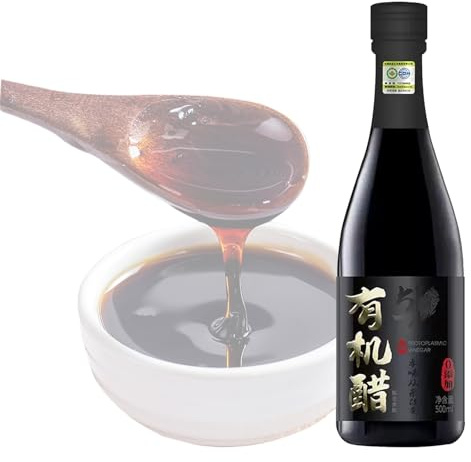 Vinaigre de Riz Noir Chinois, Vinaigre de Shanxi Vieilli 5 Ans, 500 Ml (16,9 Fl Oz) le Flacon, Condiment Fermenté Entièrement Naturel pour Salades, Soupes Et Marinades