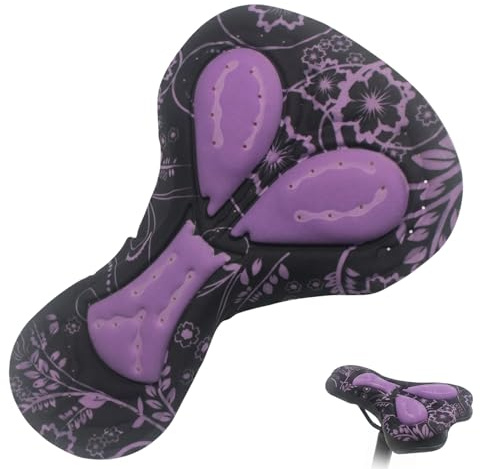 PYRUVAE Coussin de Cyclisme pour Femme, Rembourrage 3D pour Short et Cuissard de Vélo, Protection Respirante et Antichoc pour VTT et Route, Motif Fleur Violet et Noir, 20x30 cm