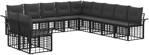 vidaXL Outdoor-Sofagarnitur 11 pcs Schwarz und Dunkelgrau Polyester, Modulares Garten-Sofa-Set, modernes Stahlgestell, witterungsbeständig, für die Terrasse, höhenverstellbare Füße