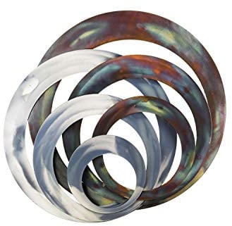 Kunstloft Extravagante Escultura de Pared de Metal Reflections' 76x86x6,5cm | Decoración XXL Metal Arte | Anillos círculos Bronce Plata Abstracto | Cuadro Hecho a Mano Imagen Mural de Arte Moderno