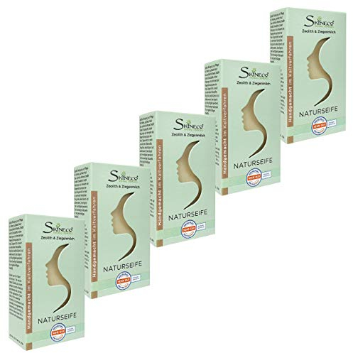 Skineco Naturseife | 5x nachhaltige Ziegenmilchseife mit Zeolith | Stück Seife für empfindliche Haut | Körperseife | handgemachte Naturkosmetik | Gesicht Reinigung | clear skin | mildes Duschgel