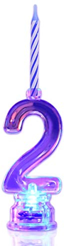 NOVELTY PLACE Multicolor Flashing Number Candle Set, Color Changing LED Birthday Cake Topper with 4 Wax Candles (Number 2)