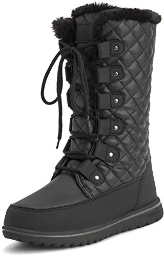 Donna Alto Durevole Pelliccia Ecologica Inverno Pioggia La Neve Impermeabile All'Aperto Vitello Stivali - 6 - BLK39 AYC0533