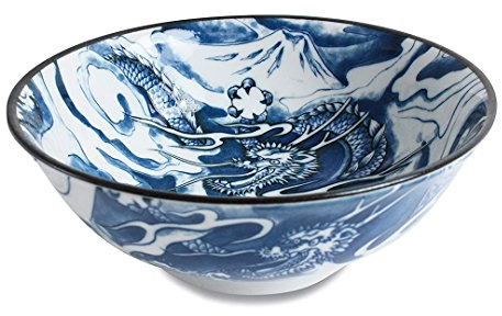 Happy Sales HSXLB-DRGBL8, Japanese XL Bowl 8D Multi Purpose Bowl Ramen Bowl Udong Soba Tempura Noodle Pho Donburi Rice Tayo Bowl, Blue Dragon