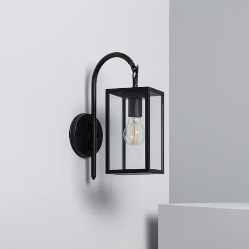 LEDKIA LIGHTING Wandleuchte Außen aus Aluminium und Glas Oberarm Atrium Schwarz E27 für Wohnzimmer, Küche, Schlafzimmer