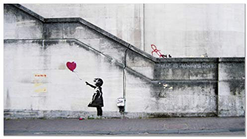 Panorama Aluminiumbild Graffiti Banksy Druck Girl with Balloon 70x40cm - Gedruckt auf Aluminium Dibond Weiß - Banksy Bilder Schlafzimmer