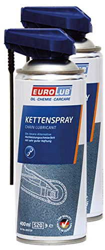 EUROLUB 2X Kettenspray Motorrad Fahrrad Mofa Industrieketten X-Ring-Kette O-Ring-Kette Zahnräder Schmierung Schutz Konservierung Chain Spray 400Ml
