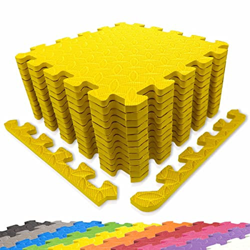 diMio Sport-Schutzmatten - Puzzlematten inkl. Randstücke in verschiedenen Farben - Schutzmatte/Unterlegmatte/Fitnessmatte/Bodenschutz Matte Gelb