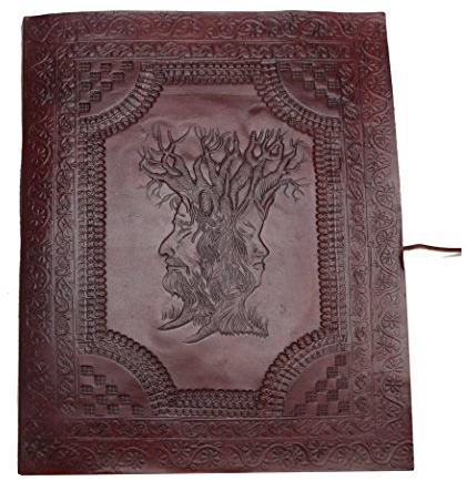 ROOGU Stammbaum des Lebens - XXL (DIN B4 = mehr als A4) Leder Notiz- Gäste- Skizzenbuch Requisit Handarbeit NEUE PAPIERART