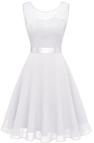 Berylove Abiti da Cocktail Corto Pizzo Chiffon Elegante Abito da Sposa da Sera per BanchettiBLP7005 B-White XL