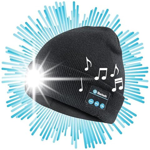 iN Bluetooth LED Beanie – Insulating Rechargeable Hat with Bluetooth Speakers LED Light – Warm Beanie for Night Time Outdoor Activities, Biking, Cycling, Evening Dog Walking Black