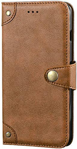 Dingshengk Retro Flip Braun Echt Leder Tasche Hülle Für TP-Link Neffos C9 Max 6.09 Lederhülle Handyhülle Schutz Handytasche Handy Etui Brieftasche Cover Case Abdeckung