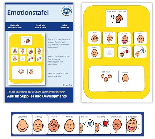Emotionsauswahl Nonverbale Kommunikationstafel – Autismus Hilfsmittel – 8 Kommunikationskarten Autismus – Robust Hochwertige Visuelle Kommunikation
