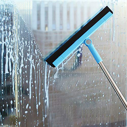 YORKING Floor Squeegee Professional Water Squeegee, 38cm Rubber Blade With Adjustable 50 Inch Long Handle Rotatable 180° For Wet Room Window Cleaner Kitchen Bathroom Shower Floor Wiper Garage, Blue
