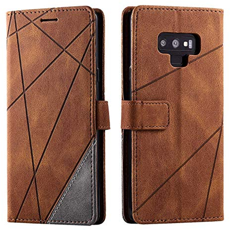SONWO Hülle für Samsung Galaxy Note 9, Premium Leder PU Handyhülle Flip Case Wallet Silikon Bumper Schutzhülle Klapphülle für Galaxy Note 9, Braun