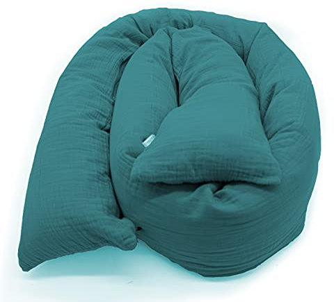 Mizali - Kuschelschlange 300 cm - mit Reißverschluss - abnehmbarer Musselin Bezug - waschbar - Kantenschutz Kinderbett (300cm Petrol)