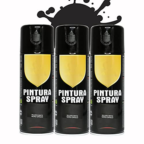 BESCH Pintura Spray 400ml para Metal/Madera/Plástico (Negro Mate, 400 ml (Paquete de 3)