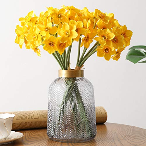 Hidyliu Künstliche Narzissen, Kunstblumen, Kunstblume, Seiden-Narzisse, Brautstrauß, Hochzeitsstrauß, Seiden-Plastikblume für Zuhause, Garten, Party, Büro, Dekoration, Blumendeko (gelb), 6 Stück