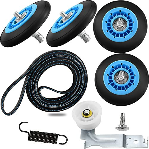 LUXRILIX Kit de réparation de sèche-linge pour Samsung, avec rouleau de tambour DC97-16782A, poulie Idlr DC93-00634A (roulements à billes améliorés), courroie de sèche-linge 602-001655 et ressort de