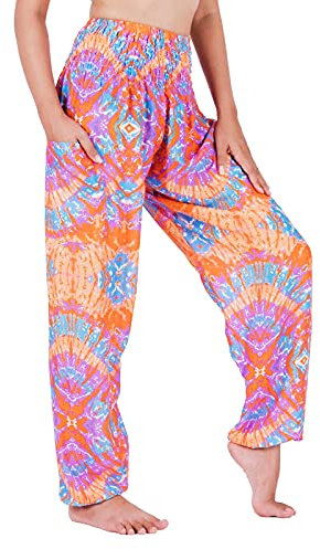 Lofbaz Yoga Boho Hosen für Damen Harem Hippie Kleidung Pyjamas Lounge Bekleidung Jogger Indian Bohemian Tanz Sommer Strand Pastell Tie Dye 2 Orange L