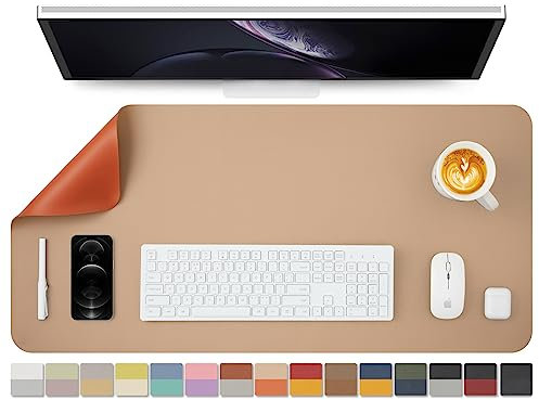 Dual Sided Leather Desk Mat - Waterproof Desk Pad for Office and Home - Desk Organization and Accessories - Ideal for Large Mouse Pad and Desk Mats on Top of Desks(Apricot+Orange,90cmx 43cm)
