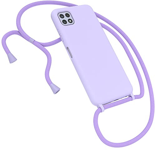EAZY CASE Premium Silikon Handykette kompatibel mit Samsung Galaxy A22 5G Handyhülle mit Umhängeband, Handykordel mit Schutzhülle, Silikonhülle, Hülle mit Band, Kette für Smartphone, Lavendel Lila