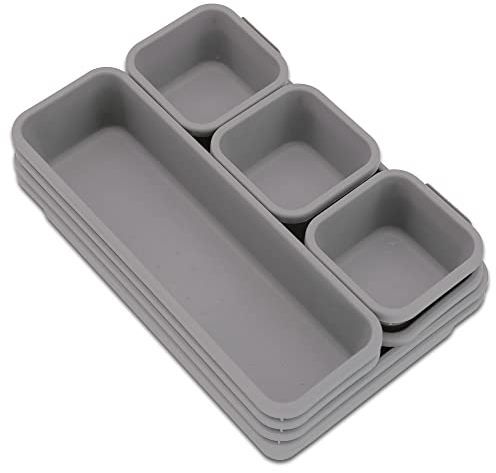 Addis 8 Stück ineinandergreifende Schubladen Organizer Kunststoff Aufbewahrungstabletts Trennwände für Küche Büro Schreibtisch Make-up Kleidung Schmuck Handwerk Badezimmer Organisation Grau