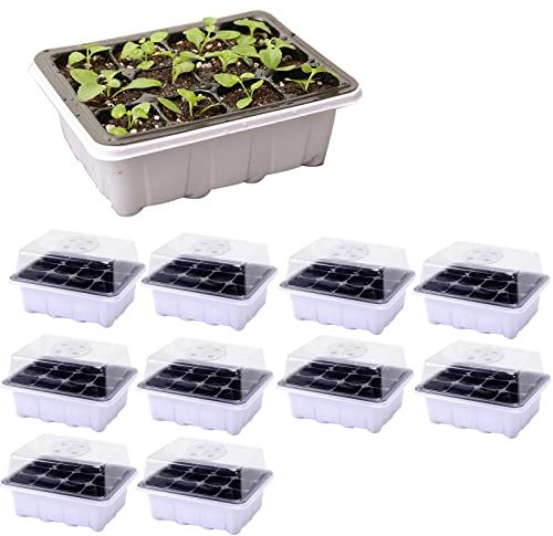 KDXYSL 10 Pièces Bac à semis, Mini Serre pour Plantes Intérieure avec couvercles rehaussés, 12 Cellules Intérieure Plateau Semis Pépinière Boîte de Culture pour Jardin