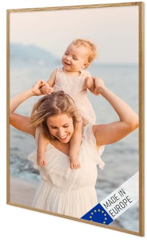 PHOTOLINI Bilderrahmen 61 x 91.5 cm Eiche, Made in EU Posterrahmen 91.5x61cm zum Aufhängen, große Bilderrahmen 61x91,5 Holz mit bruchsicherem Acrylglas & Zubehör - für Ihre liebsten Fotos & Bilder