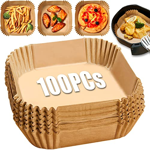 TEEUCNY Backpapier Airfryer, 100Stück Backpapier für Heißluftfritteuse, Antihaft-Einweg Pergamentpapier, Wasserdicht Ölfest Nicht Porös Backpapier Liner für Airfryer Ofen Mikrowelle Bratpfanne 16CM