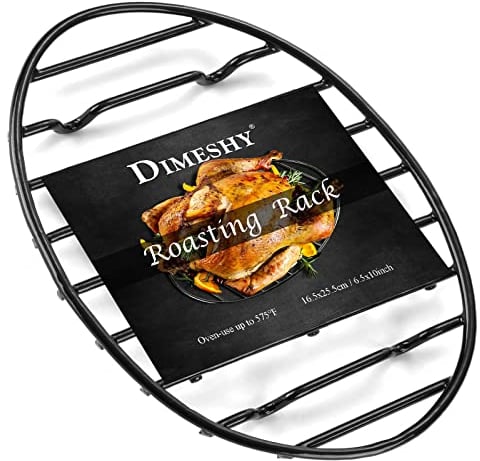 DIMESHY Bräter, schwarz mit integrierten Füßen, Emaille-Finish, antihaftbeschichtet, passend für 33 cm ovale Bräter, Sicherheit, Geschirrspüler, ideal zum Backen, Kochen, Trocknen, Kühlgitter (25,4 x