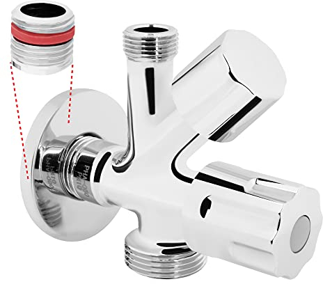 Konst-Install Kombi Eckventil Selbstdichtend 1/2 x 3/8 x 3/4 Zoll - Geräteventil Design mit Rückflussverhinderer Kombi Eckventil mit Spülmaschinen- & Waschmaschinenanschluss - Verchromter Messingguss
