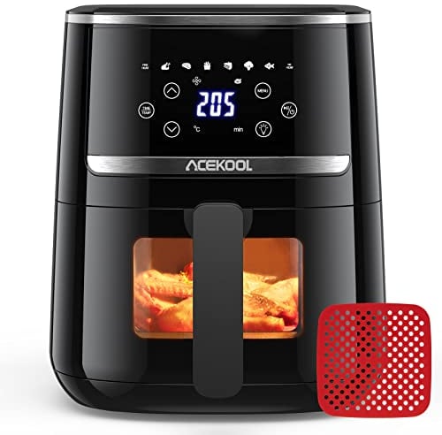 Freidora de Aire 4,5 L Acekool Freidora sin Aceite con Alfombrillas de Silicona, 8 Programas, Pantalla LED Táctil, 1500W Freidora Aire con Accesorio y Receta, Temporizador y Temperatura Regulable FT6