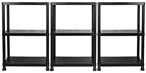 TekBox Garage Storage Shelves Plastic Shelving Unit (3, 3 Tier) | No fittings or tools required, Max weight capacity 25kg per shelf, Wipe clean