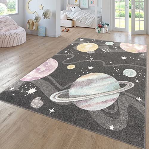 TT Home Teppich Kinderzimmer Kinderzimmerteppich Junge Mädchen Kinderteppich Modern Soft, Farbe:Anthrazit, Größe:240x340 cm