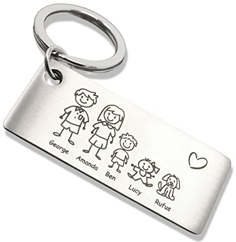 SMARTEON Personalisierter Schlüsselanhänger für Familie | Gravur mit Namen der Kinder, Enkel, Familienname | Individuelles Geschenk für Mama, Papa, Oma, Opa | Hochwertiger Edelstahl